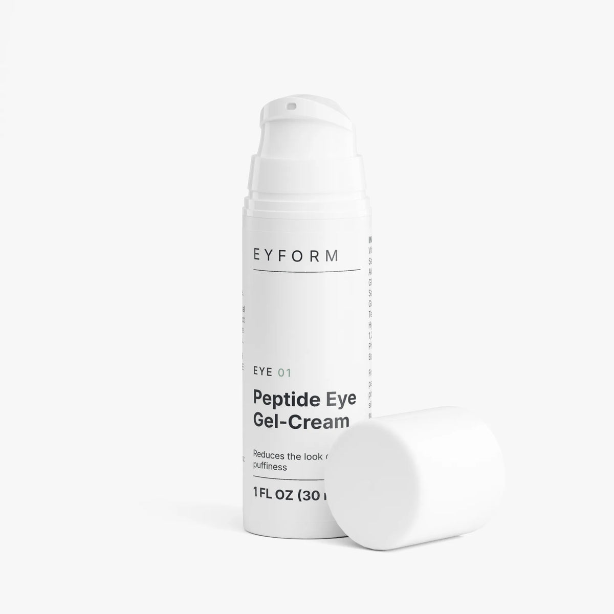 EYE 01 airless pump bottle with its cap removed